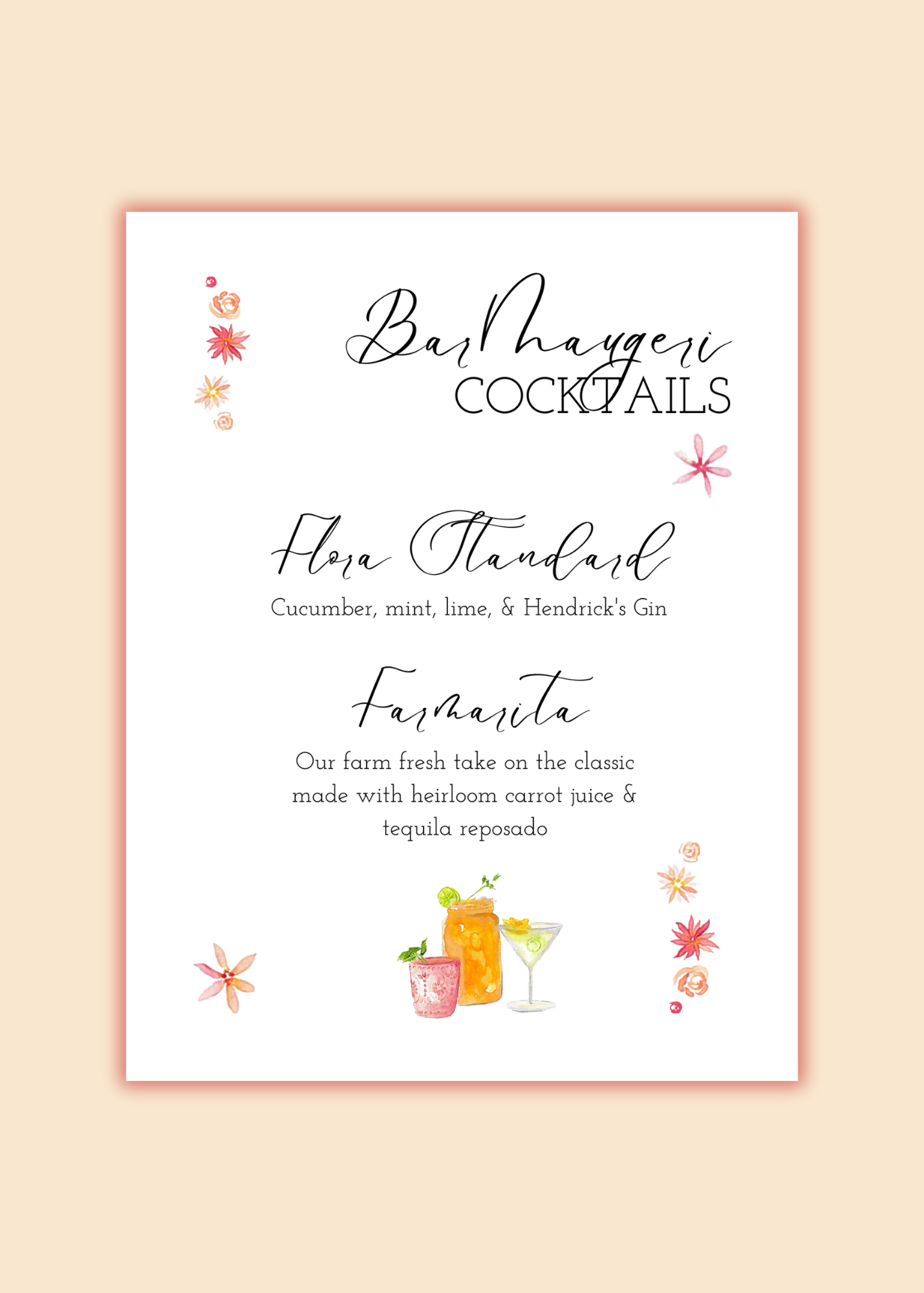 Cocktail Sign Template | Floral Cocktails