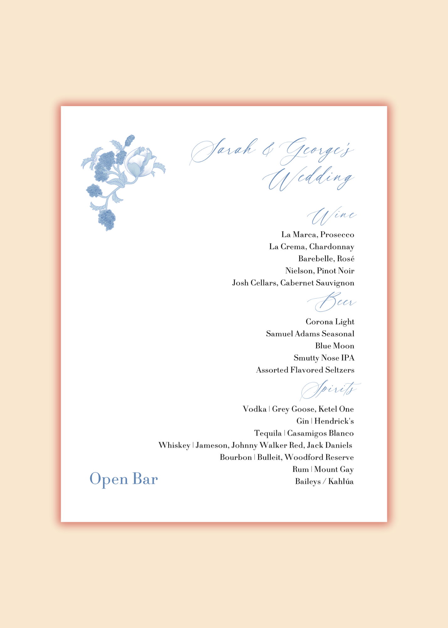 Bar Sign Template | Blue Flowers
