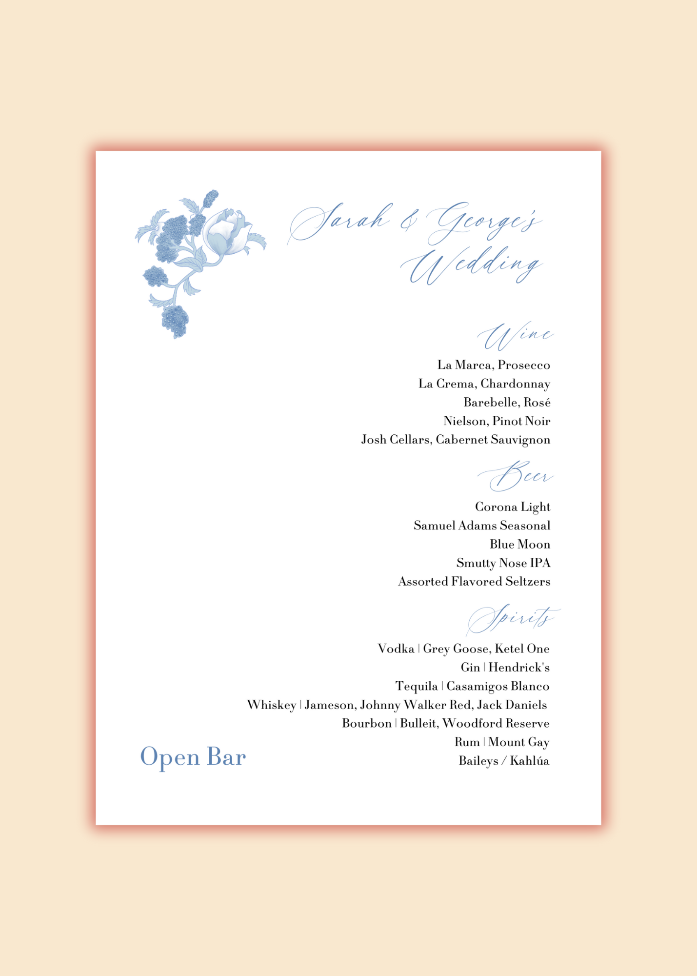 Bar Sign Template | Blue Flowers