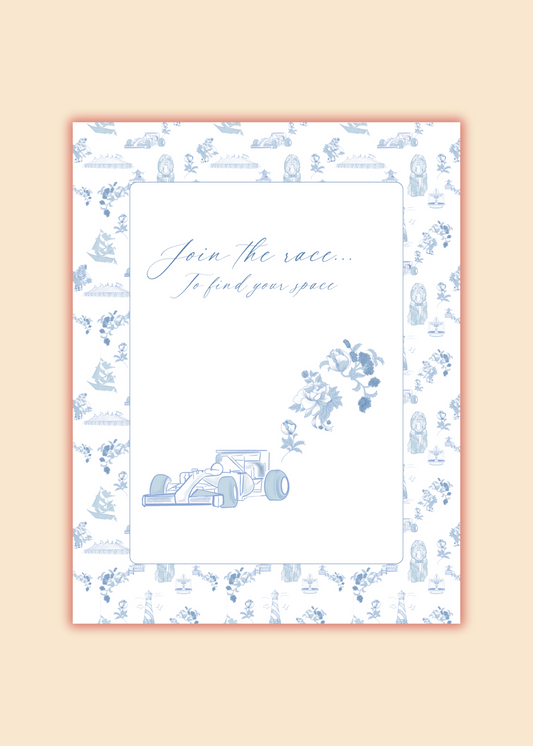 Poster Template | Blue Toile Race Car