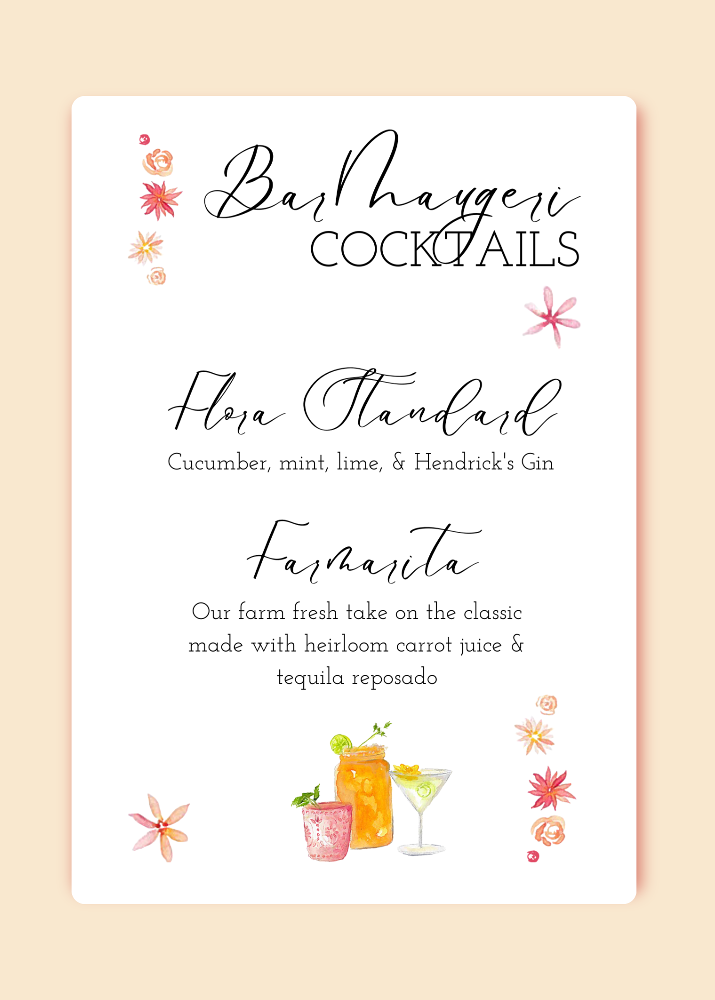 Cocktail Sign Template | Floral Cocktails