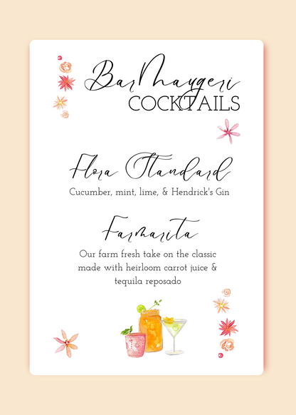 Cocktail Sign Template | Floral Cocktails